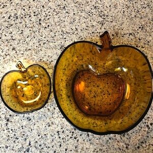 Hazel Atlas Orchard Amber Glass Apple Bowl Set, 70’s Vintage